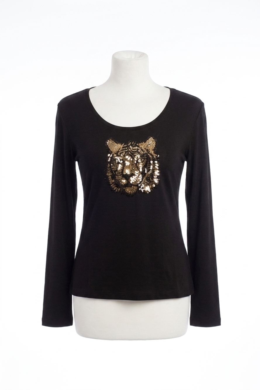 NEW FRENCH KYSS taylor long sleeve top in blkgold (a/s)